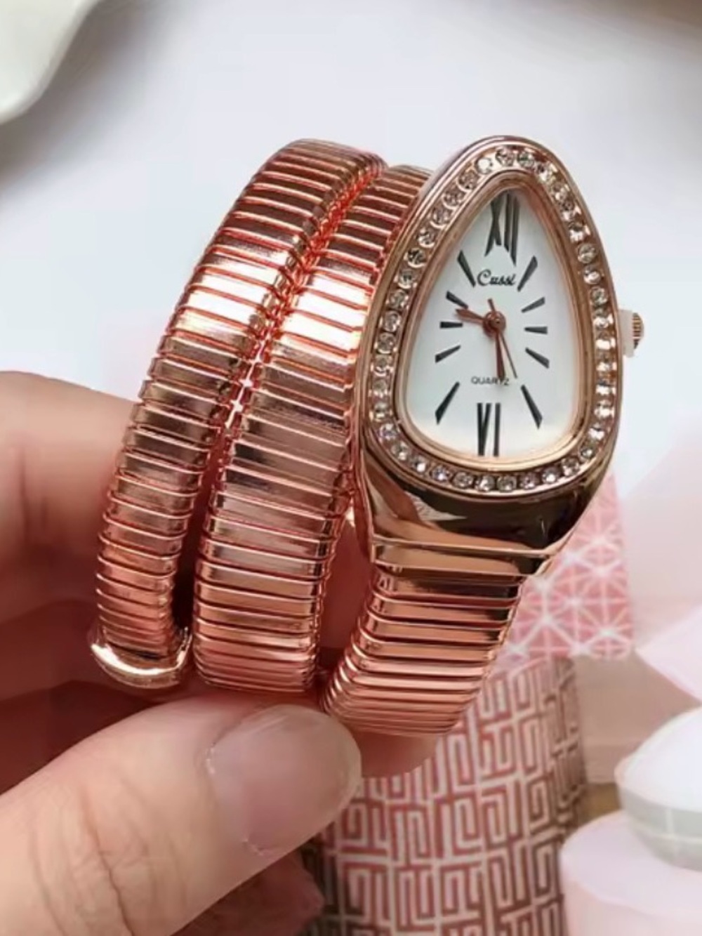 Brand New in Box Rose Gold Serpentine Watch with Crystal Accents
